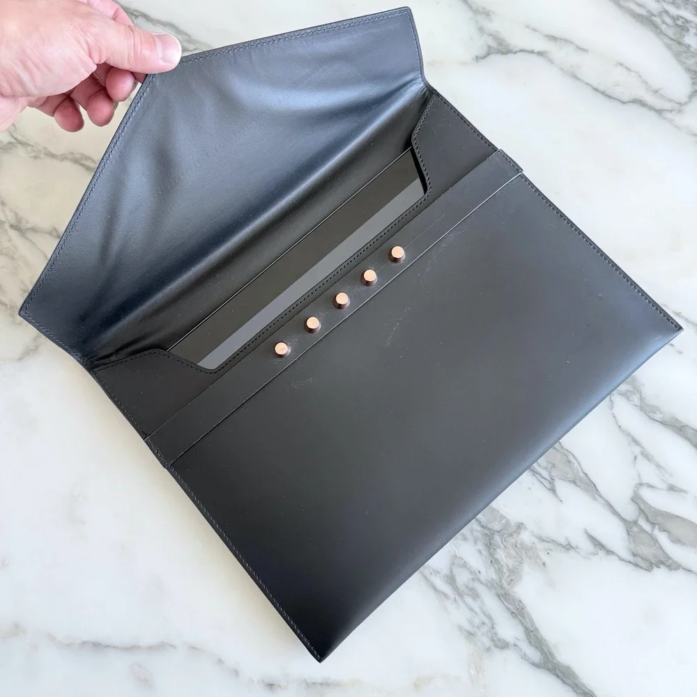 Mandarina Duck Black‎ Leather E-Pen Case Tablet Sleeve Envelope CNM07651 NEW